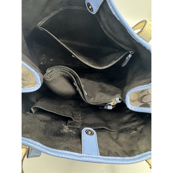 Coach Signature Tote Brown With Blue Trim - Wear On Handles - Picture 4 of 11